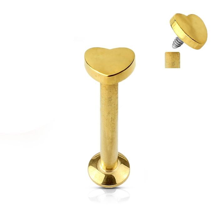 S4U Piercing do brady - labreta, zlacené srdíčko (1,2 x 8 mm) - LB1034GD-1208