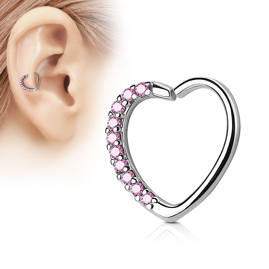 Levně S4U Piercing do nosu/ucha srdce, růžové kamínky - N0060P-P