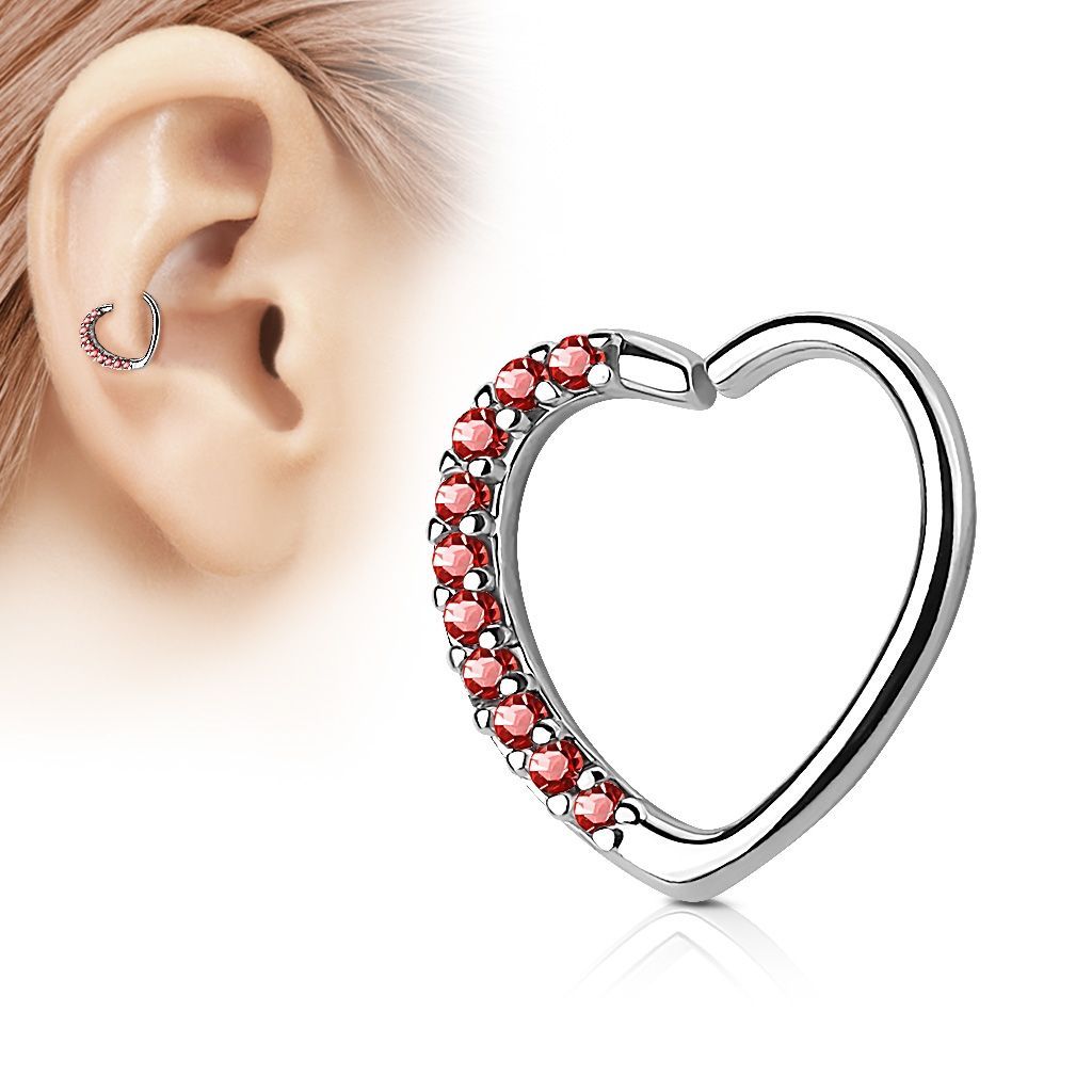 Levně S4U Piercing do nosu/ucha srdce, červené kamínky - N0060P-R