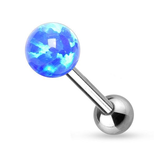 Levně Piercing do jazyka opál (modrá, 1,6 x 16 mm)