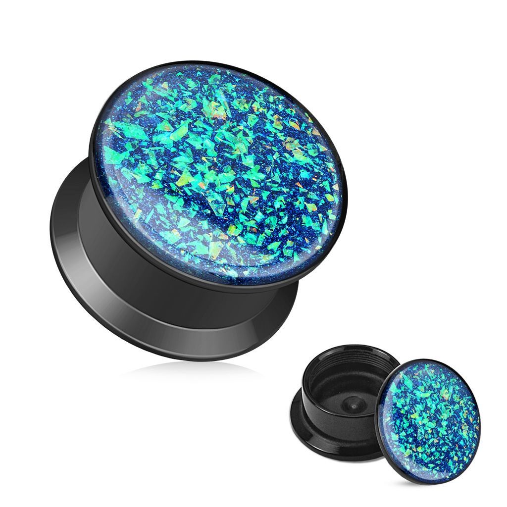 Levně Akrylátový plug do ucha, zelenomodrý opál (16 mm) - PL01221-16