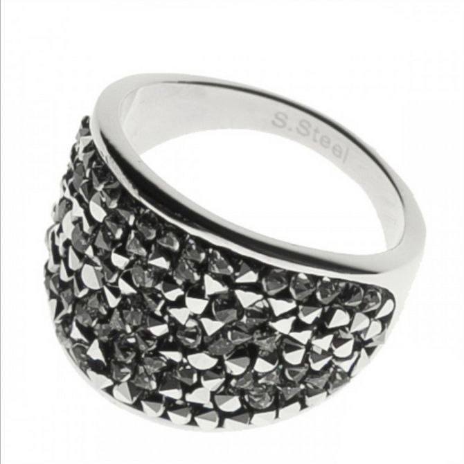 AKTUAL Ocelový prsten s krystaly Crystals from Swarovski, LIGHT CHROME (56) - LV1001-CHR-56