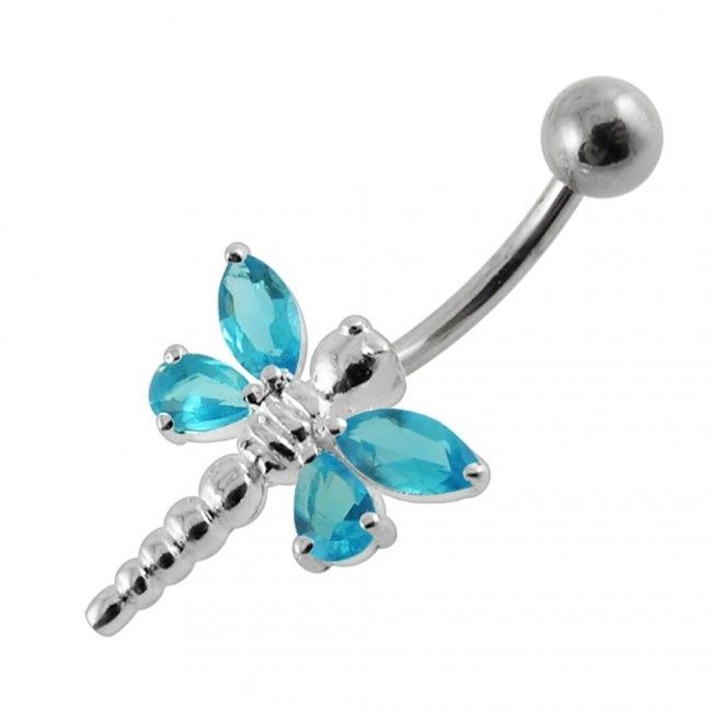 S4U Stříbrný piercing do pupíku - vážka (tyrkysová) - BP01188-Q