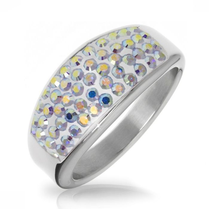 AKTUAL Ocelový prsten s krystaly Crystals from Swarovski, AB (53) - LV1010-AB-53