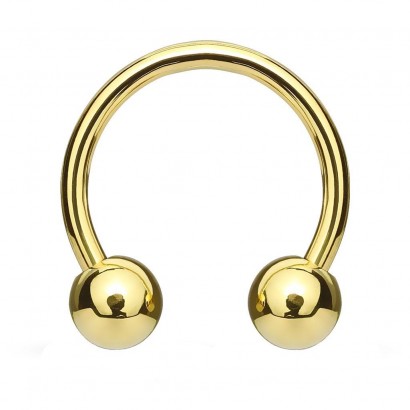 Piercing podkova, barva žluté zlato (1,2 x 8 mm, kuličky 3 mm)