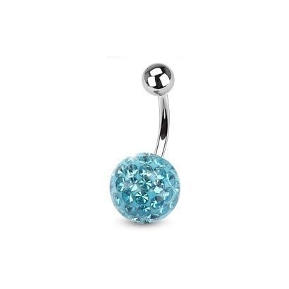 Piercing do pupíku s kamínky Crystals From Swarovski® AQUA (1,6 x 8 mm)