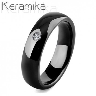 KM1010-6 Dámský keramický prsten černý, šíře 6 mm (50)