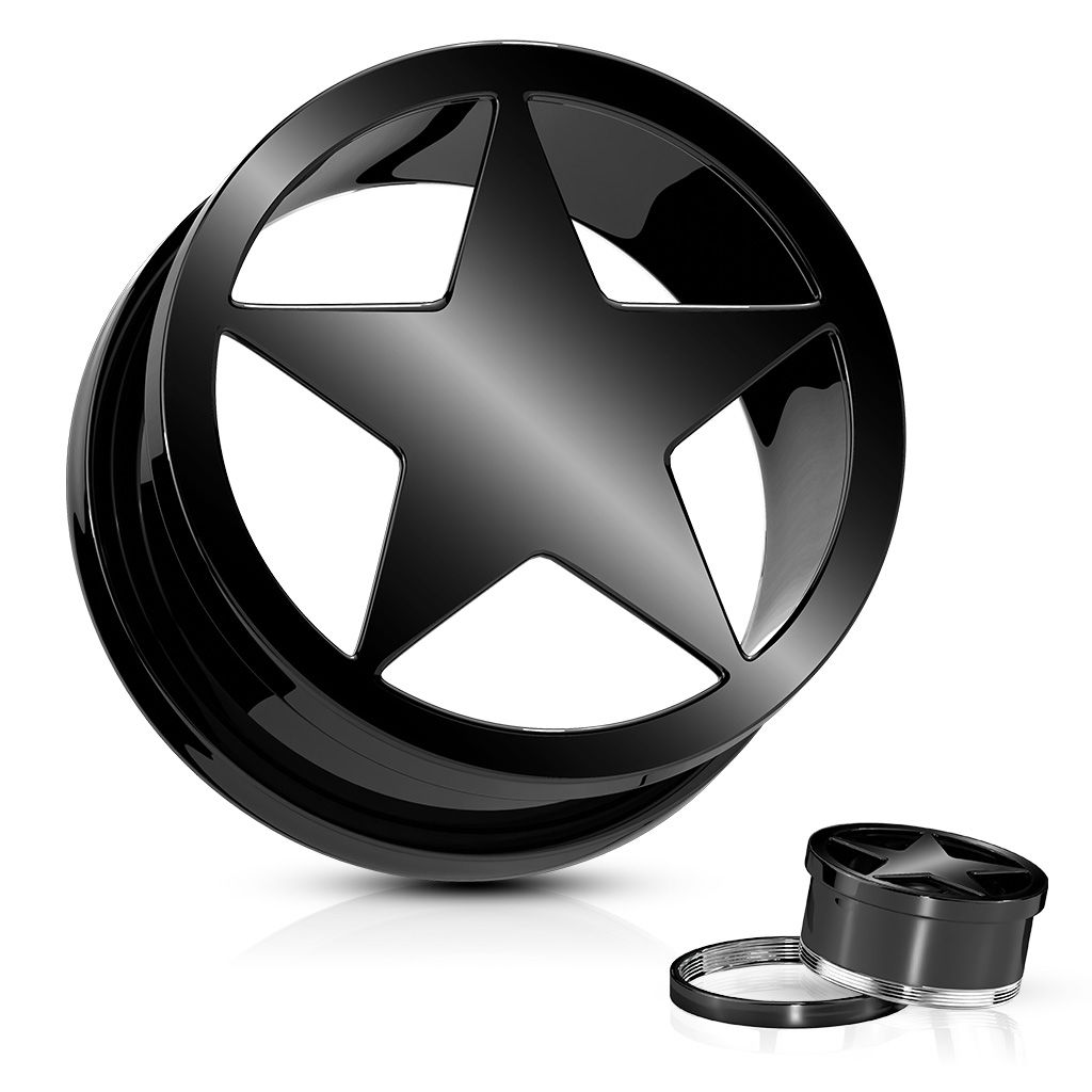 Černý šroubovací ocelový tunel hvězda (25 mm) - TN01144-25