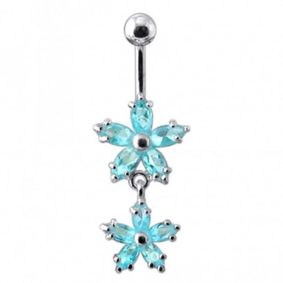 Stříbrný piercing do pupíku - kytičky (tyrkysová)