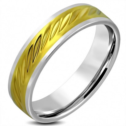Ocelový prsten zlacený, šíře 6 mm (62)