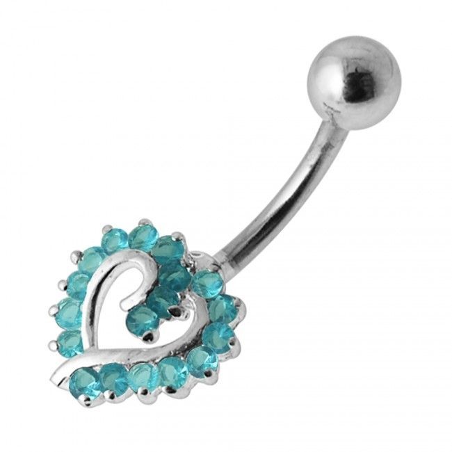 S4U Stříbrný piercing do pupíku srdíčko (tyrkysová) - BP01026-Q