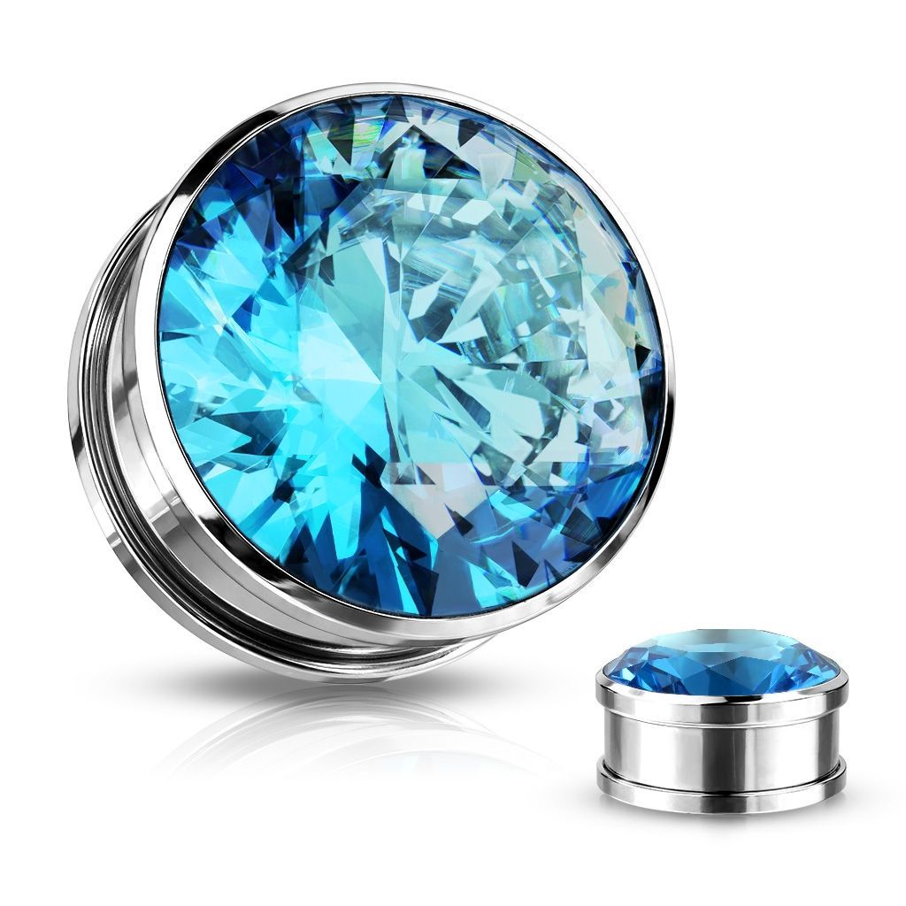 Šroubovací plug do ucha - modrý zirkon (12 mm)