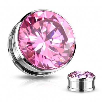 Šroubovací plug do ucha - růžový zirkon (6 mm)