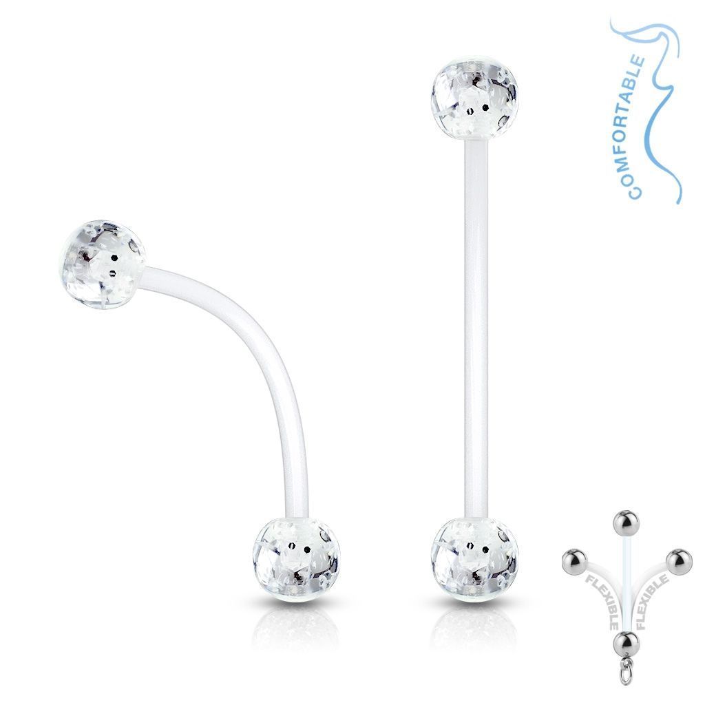 Pružný těhotenský piercing do pupíku (čirá, 1,6 x 25 mm)
