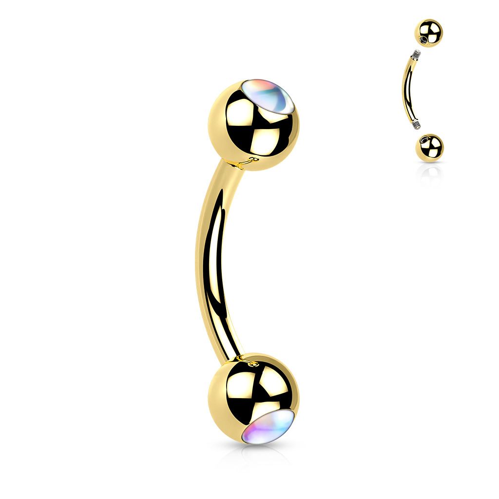 Zlacený piercing do obočí - čiré kamínky - OB1009-GDC