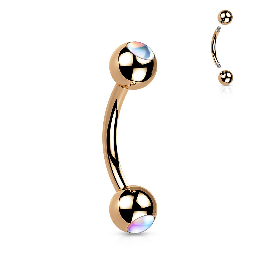 Levně Zlacený piercing do obočí - čiré kamínky - OB1009-RDC