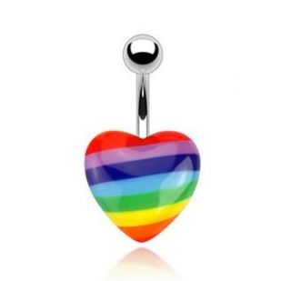 Piercing do pupíku - srdce duha