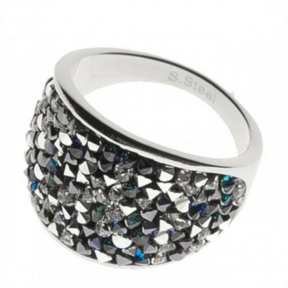 Ocelový prsten s krystaly Swarovski®, BERMUDA BLUE PEPPER (63)