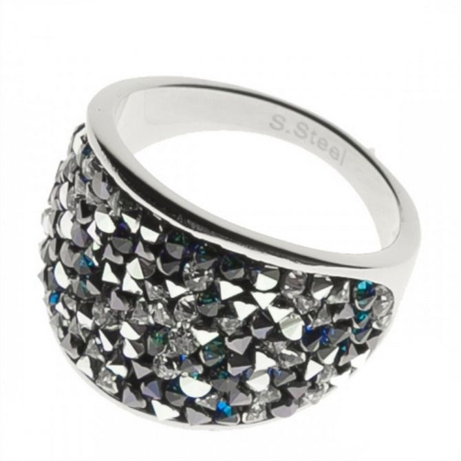 AKTUAL Ocelový prsten s krystaly Swarovski, BERMUDA BLUE PEPPER (63) - LV1001-BPE-63