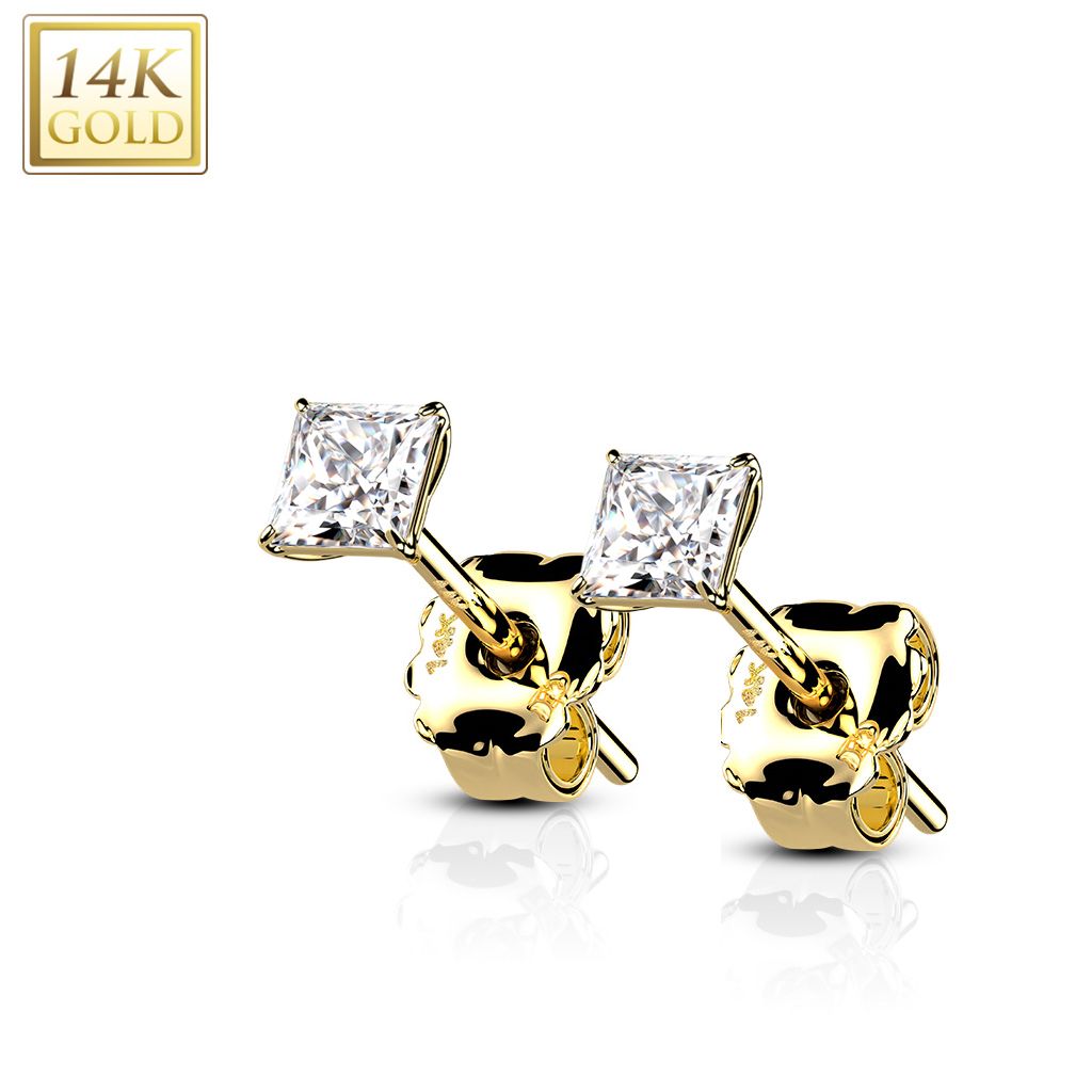 Zlaté 14ti karátové náušnice s čirými zirkony 3mm - ZL-1000-03Y