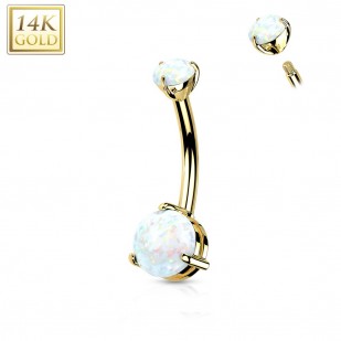 Zlatý piercing do pupíku malý - bílý opál, Au 585/1000