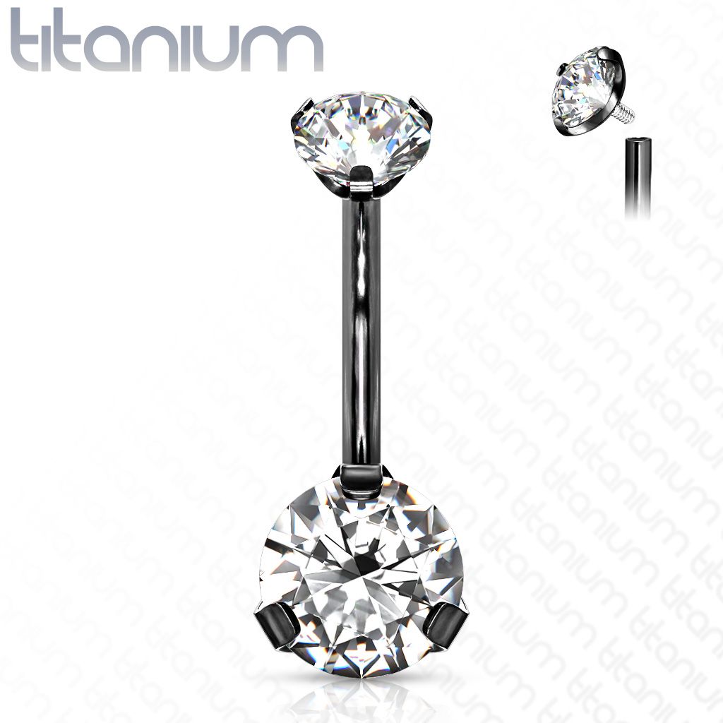 Černý piercing do pupíku vnitřní závit, zirkon - TITAN - TIT1142-KC
