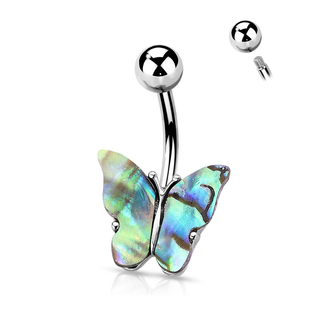 Levně Piercing do pupíku motýl s perletí - WP01142-01