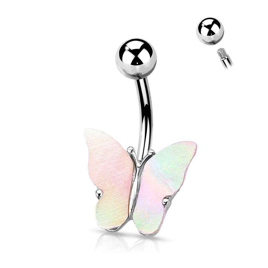 Levně Piercing do pupíku motýl s perletí - WP01142-02