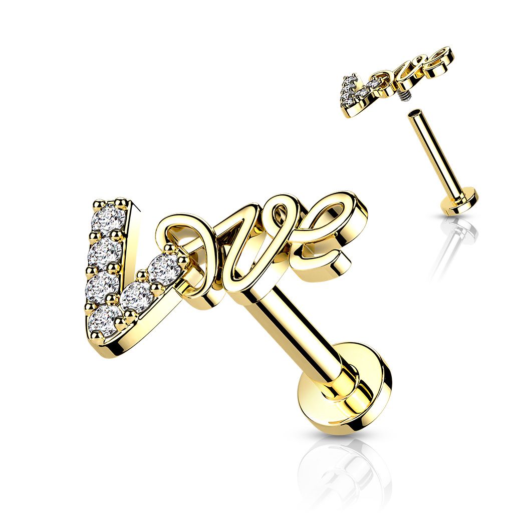Levně S4U Zlacený piercing do brady Love (1,2 x 8 mm) - LB1097GD-1208