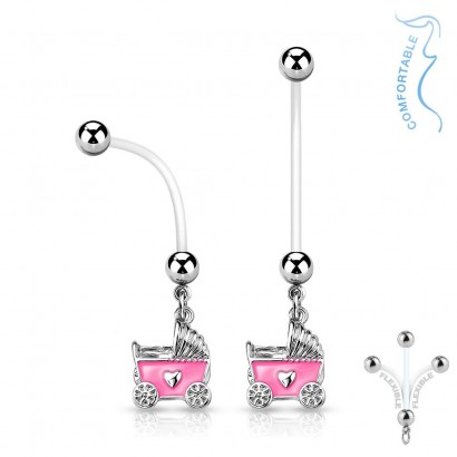 Těhotenský piercing do pupíku - kočárek (růžová)
