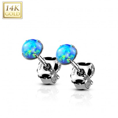 Zlaté 14ti karátové náušnice s modrými opály (0,36 g, 4 mm)