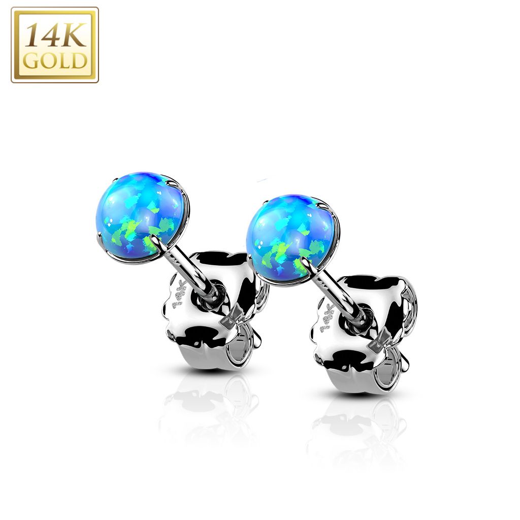 Zlaté 14ti karátové náušnice s modrými opály (0,36 g, 4 mm) - ZLW-OP05-04