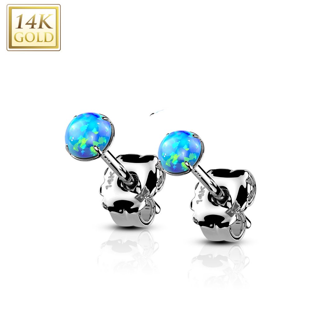 Zlaté 14ti karátové náušnice s modrými opály (0,30 g, 3 mm) - ZLW-OP05-03