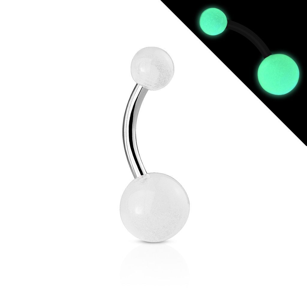 Svítící piercing do pupíku - banánek (bílá) - BA01082-W