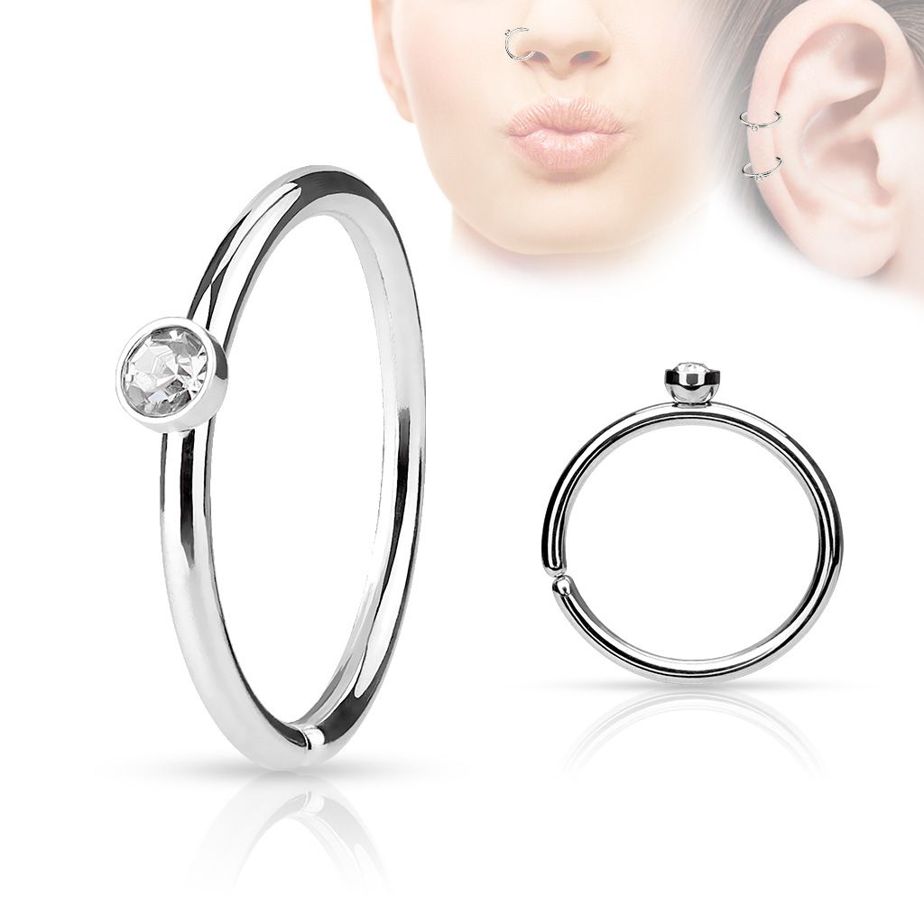 Levně Piercing do nosu/ucha kruh s kamínkem (čirá) - N01161-C