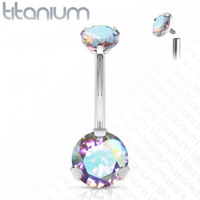 Piercing do pupíku vnitřní závit, zirkon - TITAN (duhová)