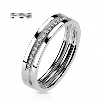 Ocelový prsten s čirými zirkony (57)