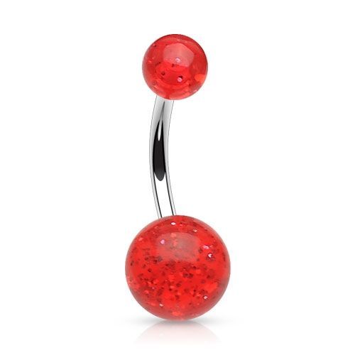 Levně Piercing do pupíku - banánek se třpytkami (červená) - BA01077-R