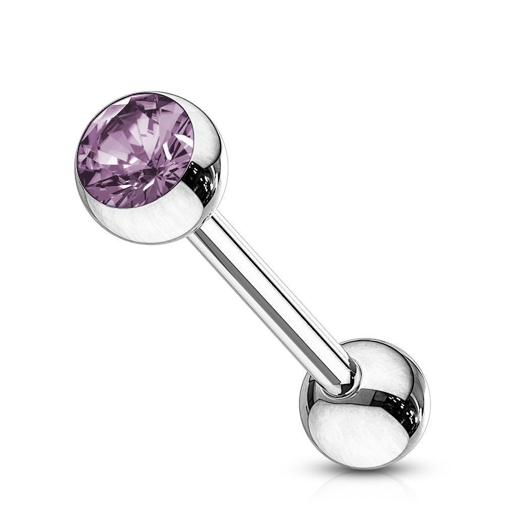 Levně Piercing do jazyka - kamínek (světle fialová, 1,6 x 16 mm)