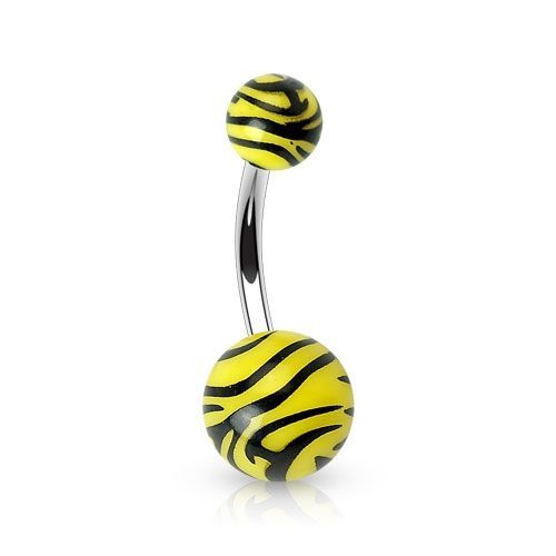 Levně Piercing do pupíku - banánek zebrovaný (žlutá) - BA01048-Y