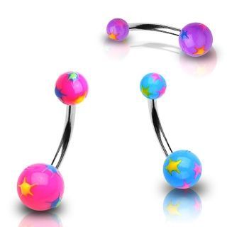 Levně Piercing do pupíku s hvězdičkami (fialová) - BA01025-A