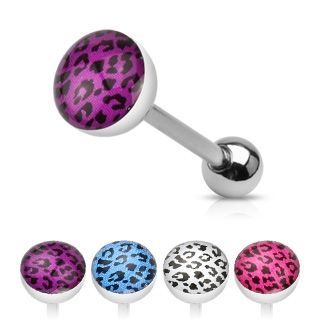 Levně Piercing do jazyka leopardí vzor (fialová, 1,6 x 16 mm)