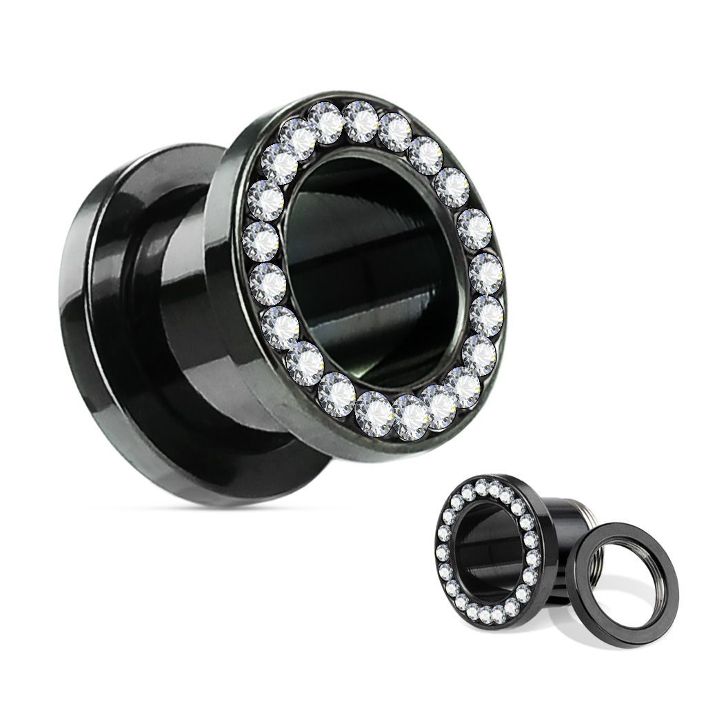 Černý ocelový tunel s čirými kamínky (12 mm) - TN01006K-12