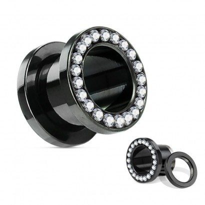 Černý ocelový tunel s čirými kamínky (14 mm)