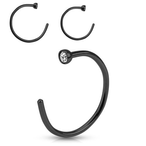 Levně Černý piercing do ucha/nosu se zirkonem (10 mm) - N0064-10