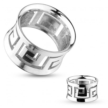 Ocelový tunel do ucha s řeckým motivem (12 mm)