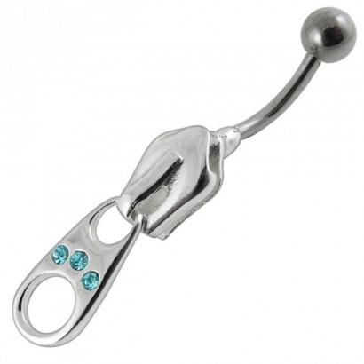 Stříbrný piercing do pupíku - zip (tyrkysová)
