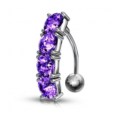 Piercing do pupíku s kamínky (fialová)