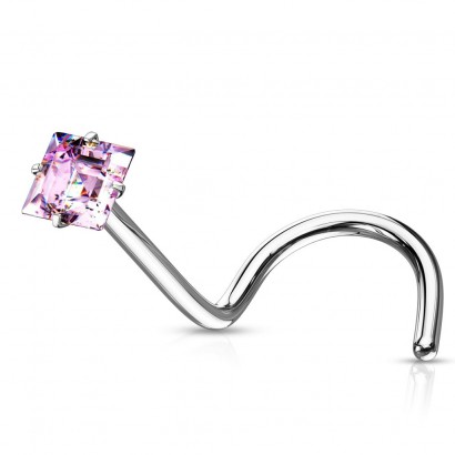 Zahnutý piercing do nosu čtvereček (růžová)