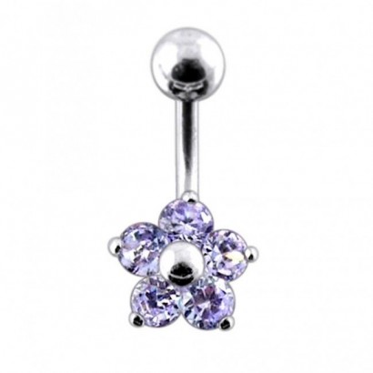 Stříbrný piercing do pupíku - kytička (světle fialová)